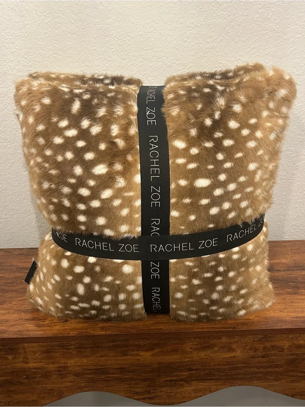 Set of 2 Rachel Zoe Faux Fawn Deer Fur Luxury Decorative Throw Pillows